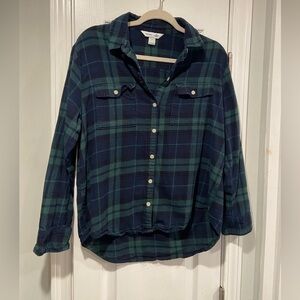 Old Navy Size S The Boyfriend Shirt Blue Green Plaid Flannel Button Down Shirt